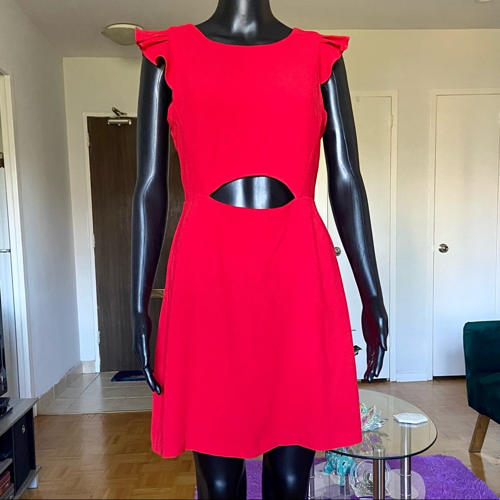 Red Cap Sleeve Dress with Cut Out Tummy